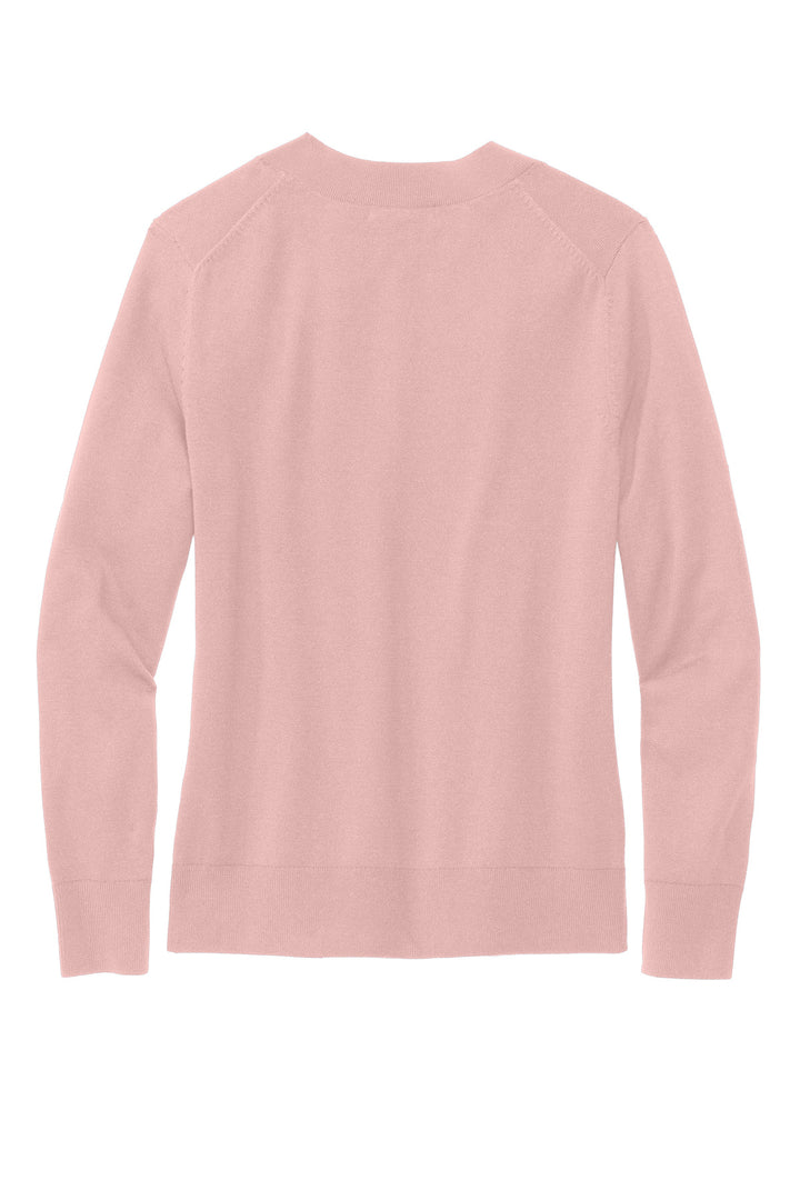 Rear View of PearlPink Brooks Brothers Women's Cotton Stretch V-Neck Sweater BB18401