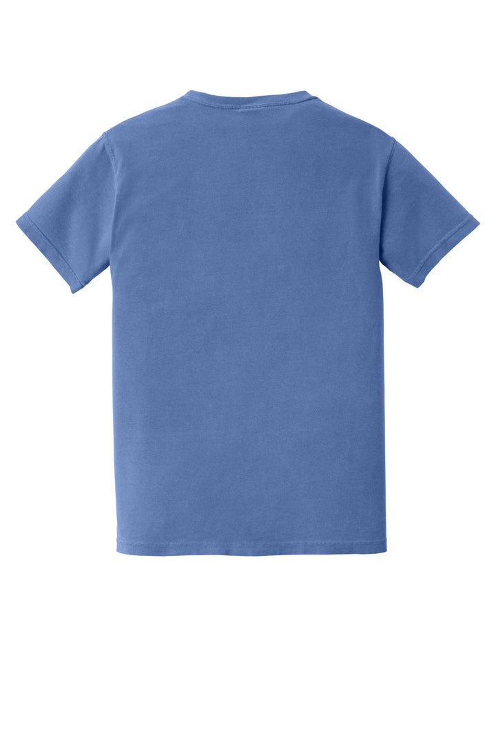 Rear View of Periwinkle COMFORT COLORS Heavyweight Ring Spun Pocket Tee. 6030