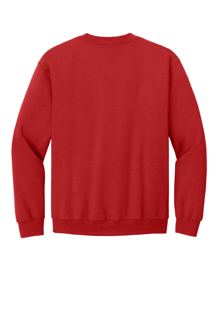 Rear View of Red Gildan Heavy Blend Crewneck Sweatshirt. 18000