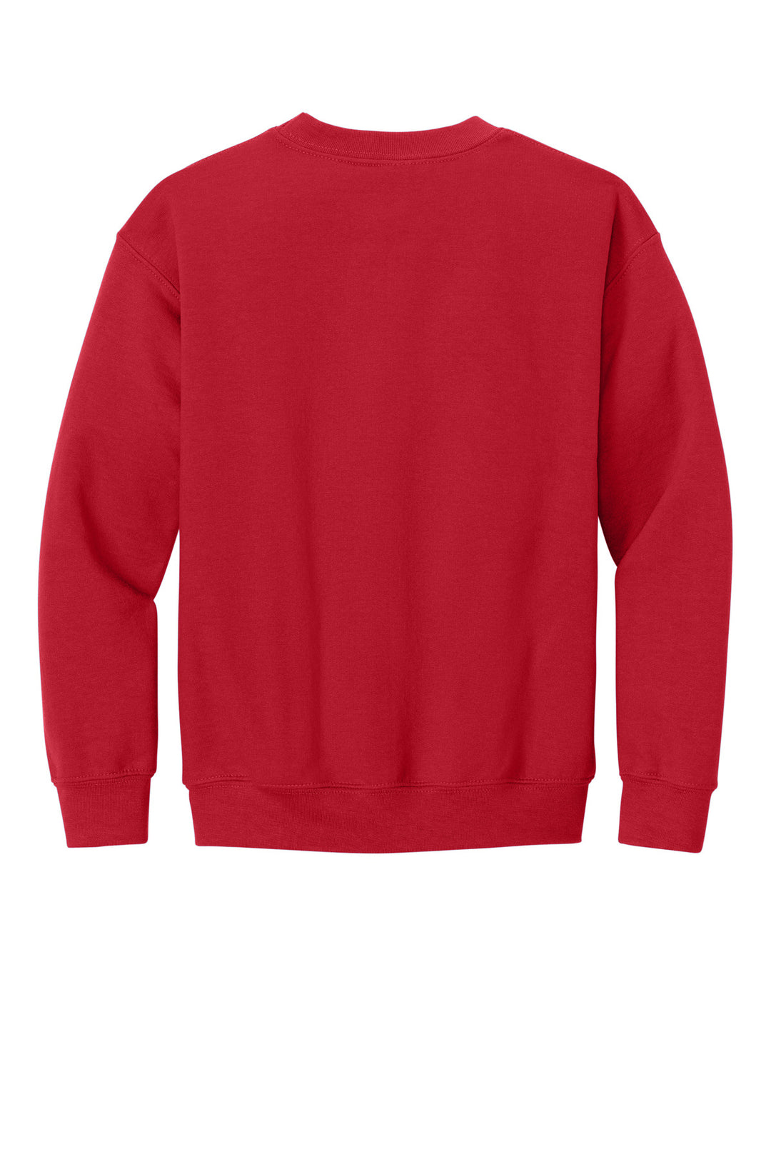 Rear View of Red Gildan Youth Heavy Blend Crewneck Sweatshirt. 18000B