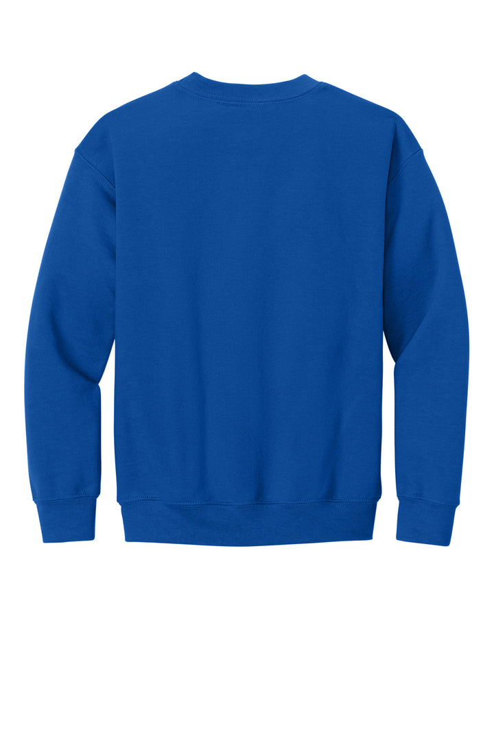 Rear View of Royal Gildan Youth Heavy Blend Crewneck Sweatshirt. 18000B