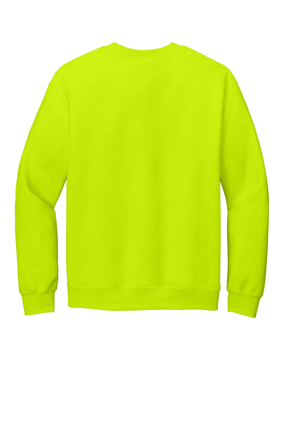 Rear View of Safety Green Gildan Heavy Blend Crewneck Sweatshirt. 18000