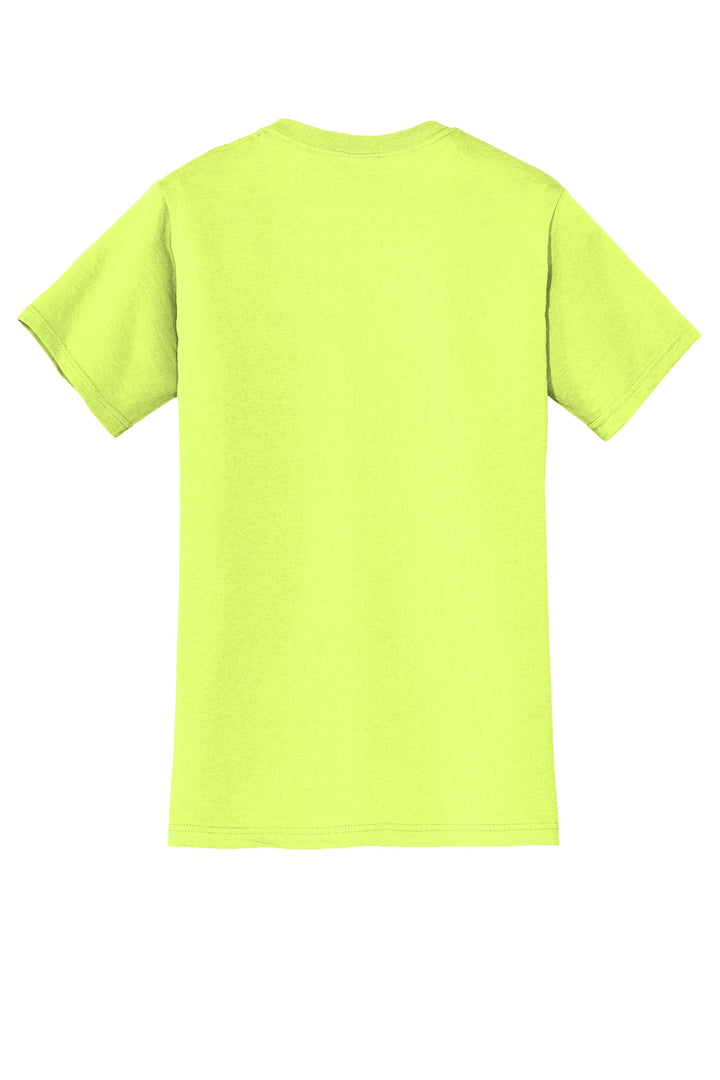 Rear View of Safety Green Jerzees - Dri-Power 50/50 Cotton/Poly Pocket T-Shirt. 29MP