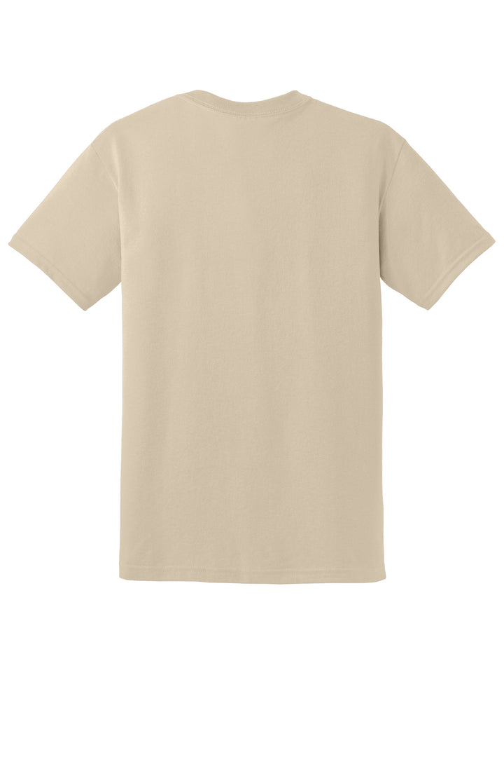 Rear View of Sand Gildan DryBlend 50 Cotton/50 Poly T-Shirt. 8000
