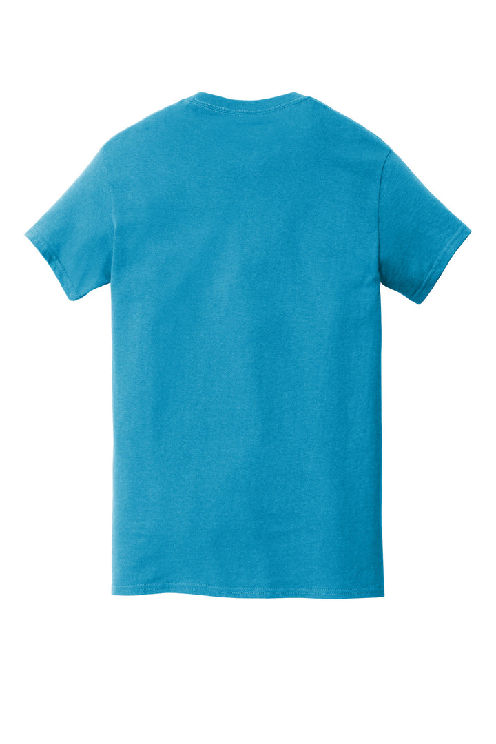 Rear View of Sapphire Gildan Heavy Cotton 100% Cotton Pocket T-Shirt. 5300