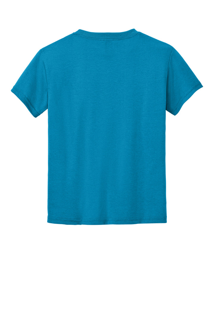 Rear View of Sapphire Gildan Youth DryBlend 50 Cotton/50 Poly T-Shirt. 8000B