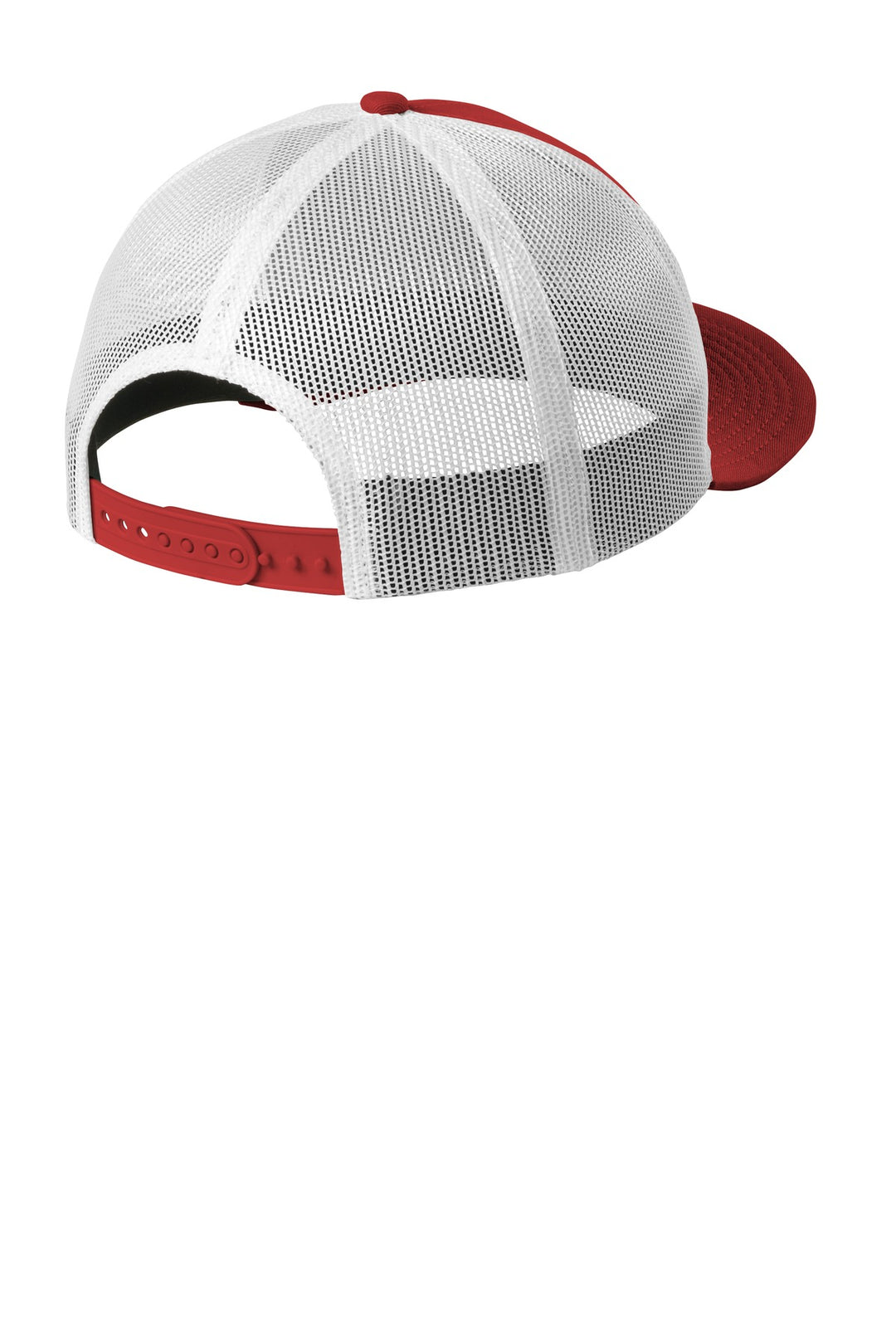 Rear View of Scarlet/White New Era Snapback Low Profile Trucker Cap NE207