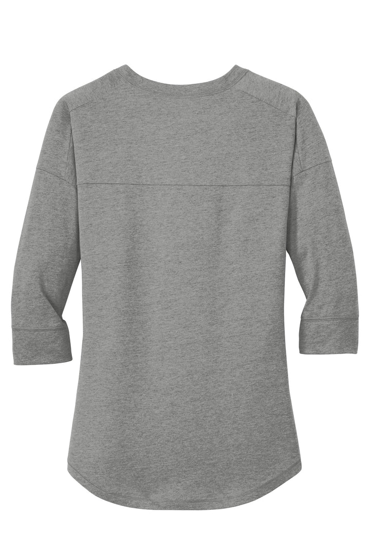 Rear View of Shadow Grey He New Era Women's Heritage Blend 3/4-Sleeve Baseball Raglan Tee. LNEA104