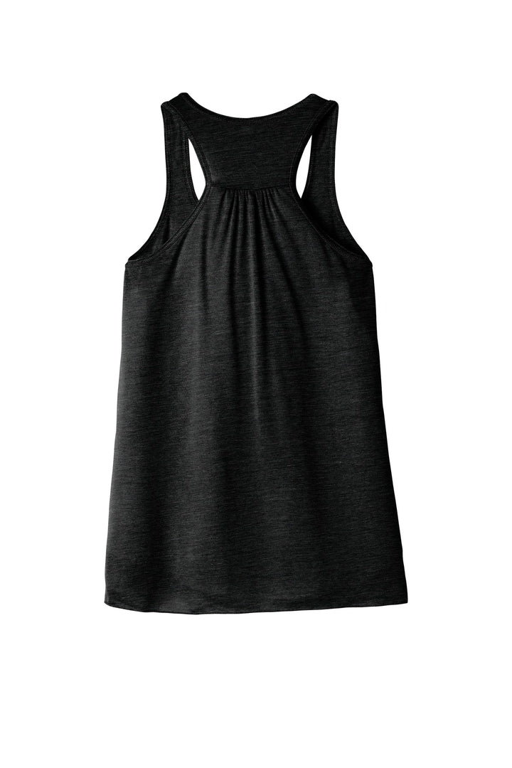 Rear View of Sld Black Slub BELLA+CANVAS Women's Flowy Racerback Tank. BC8800