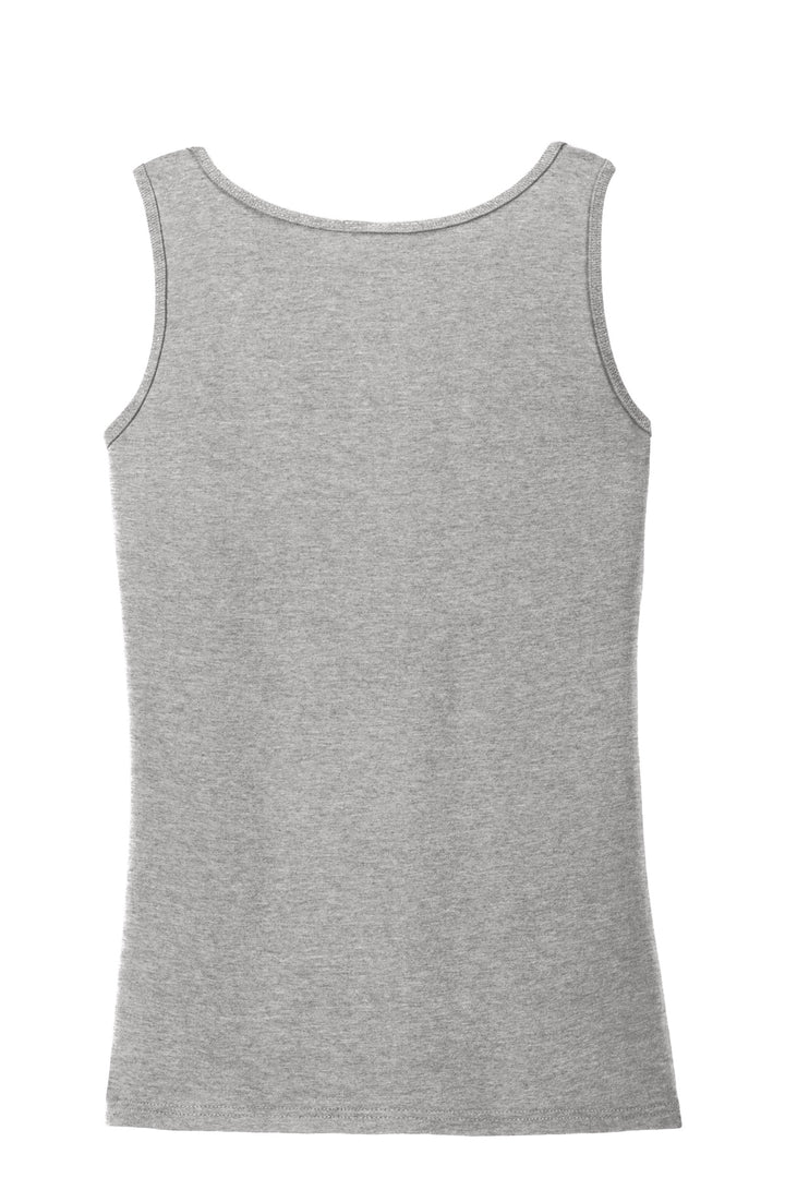 Rear View of Sport Grey Gildan Softstyle Junior Fit Tank Top. 64200L