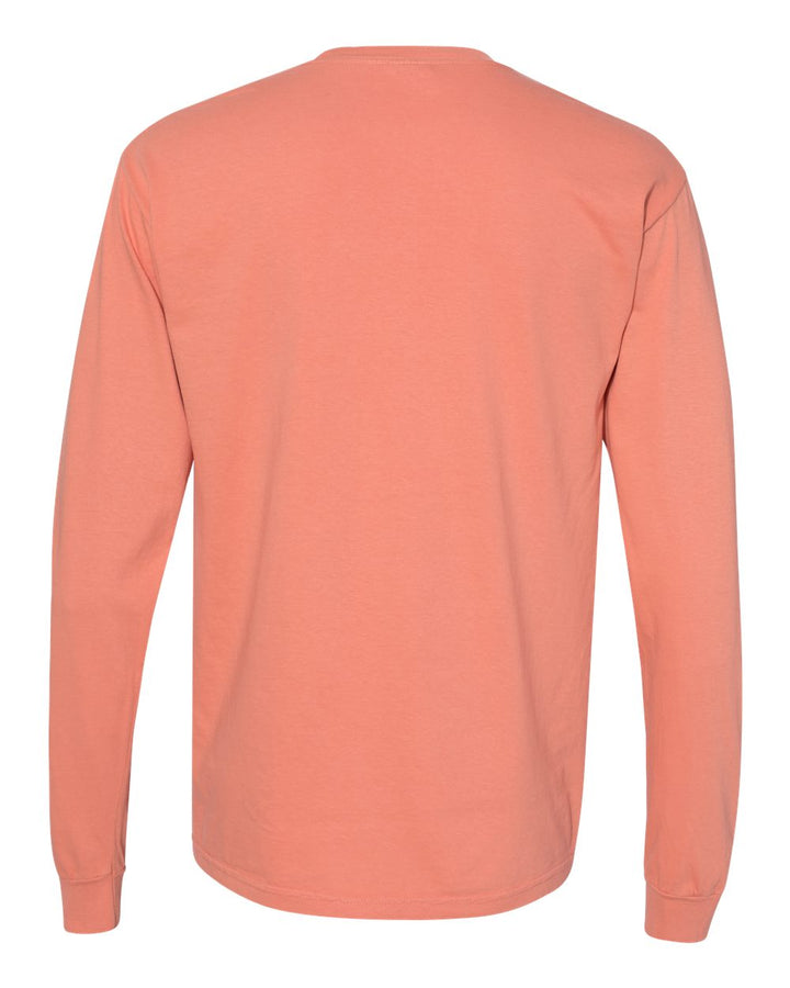 Rear View of Terracotta Garment-Dyed Heavyweight Long Sleeve T-Shirt - 6014