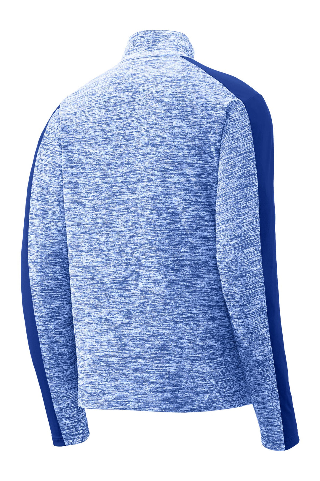 Rear View of Tr Roy E/Tr Ry Sport-Tek PosiCharge Electric Heather Colorblock 1/4-Zip Pullover. ST397