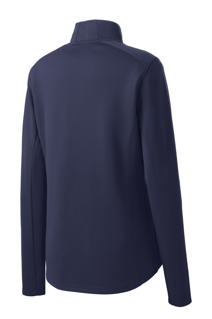 Rear View of True Navy Sport-Tek Women's Sport-Wick Textured 1/4-Zip Pullover. LST860
