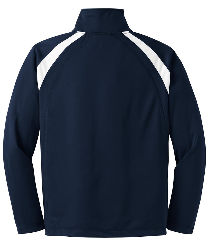 Rear View of True Navy/Whit Sport-Tek Tricot Track Jacket. JST90