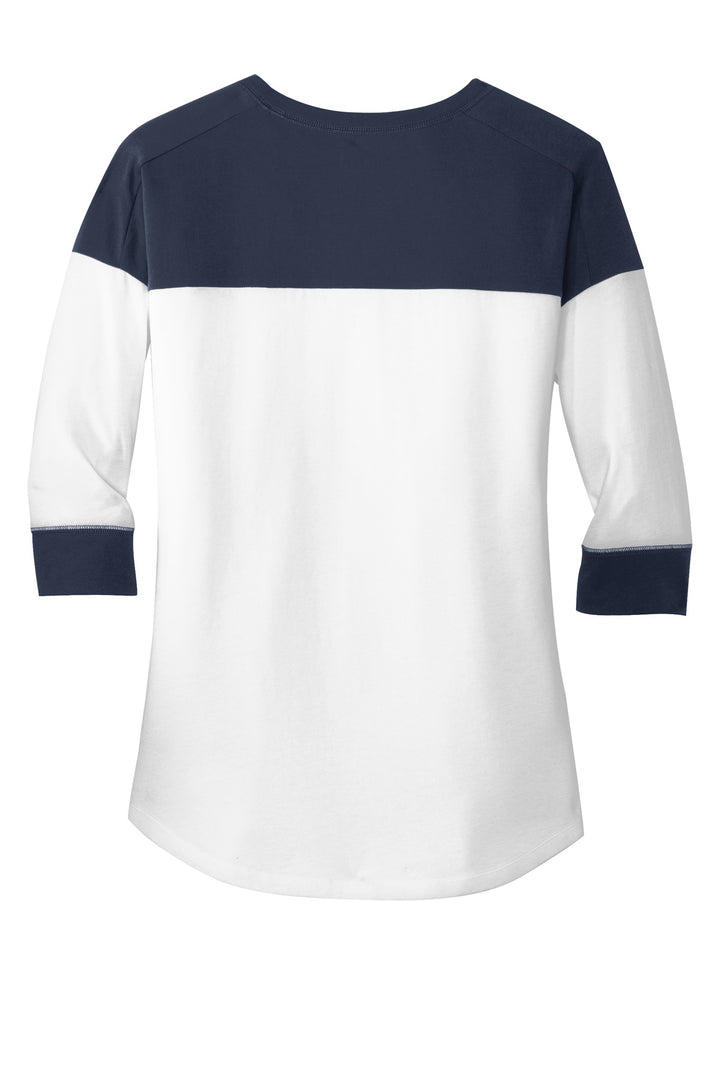 Rear View of True Navy/Wht New Era Women's Heritage Blend 3/4-Sleeve Baseball Raglan Tee. LNEA104