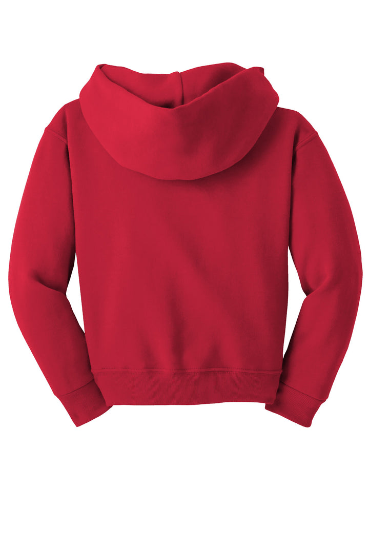 Rear View of True Red Jerzees - Youth NuBlend Pullover Hooded Sweatshirt. 996Y