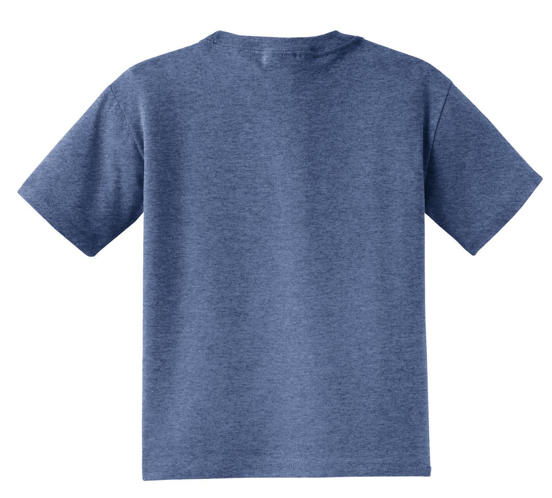 Rear View of Vntg Hthr Blue Jerzees - Youth Dri-Power 50/50 Cotton/Poly T-Shirt. 29B