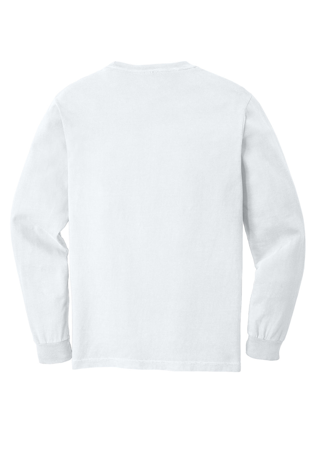 Rear View of White COMFORT COLORS Heavyweight Ring Spun Long Sleeve Pocket Tee. 4410