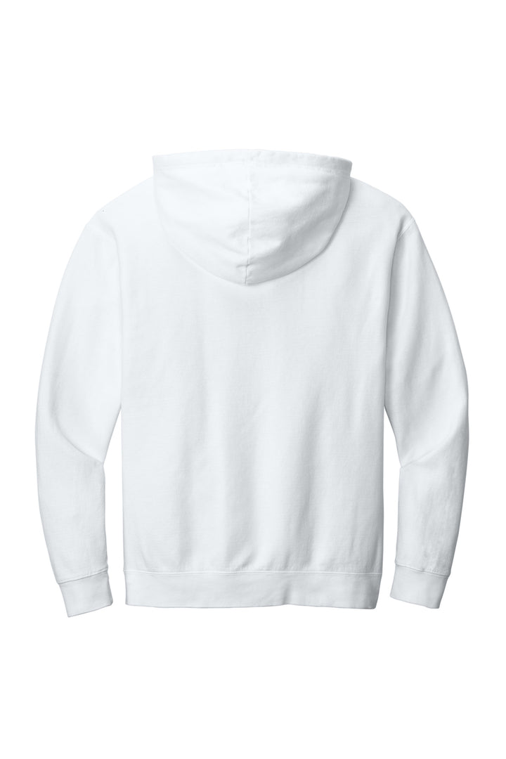 Rear View of White Comfort Colors Lightweight Hooded Sweatshirt 1467