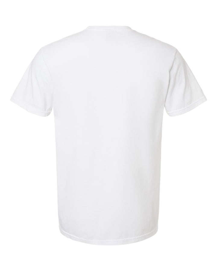 Rear View of White Garment-Dyed Heavyweight Pocket T-Shirt - 6030