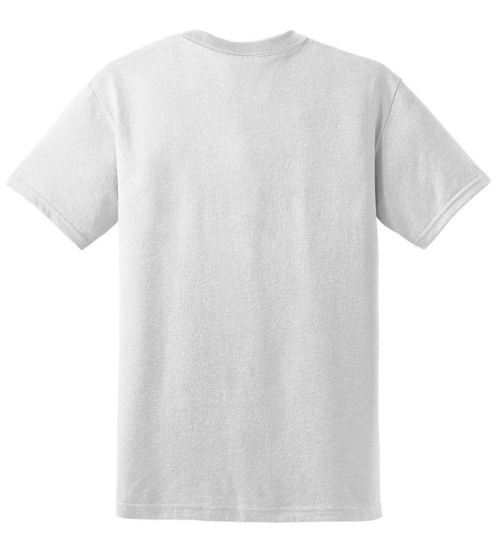 Rear View of White Gildan DryBlend 50 Cotton/50 Poly T-Shirt. 8000
