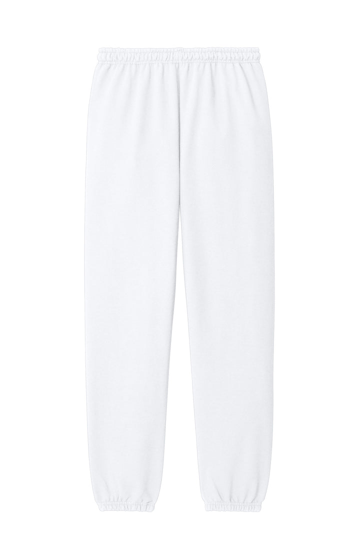 Rear View of White Gildan Heavy Blend Sweatpant. 18200