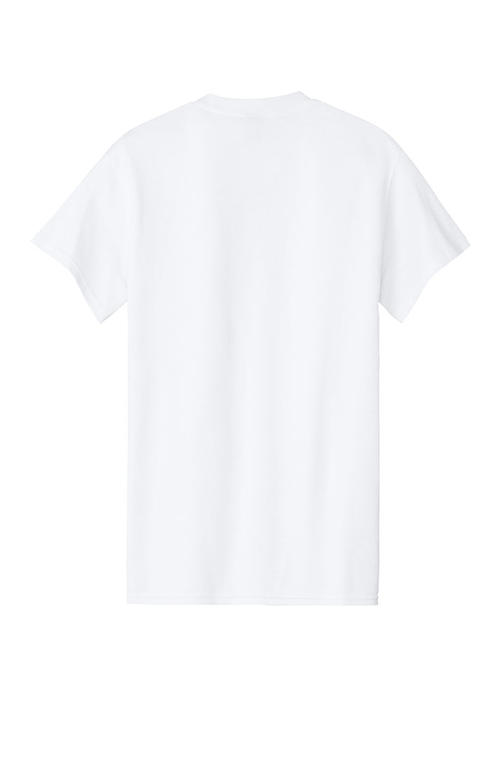 Rear View of White Gildan - Heavy Cotton 100% Cotton T-Shirt. 5000