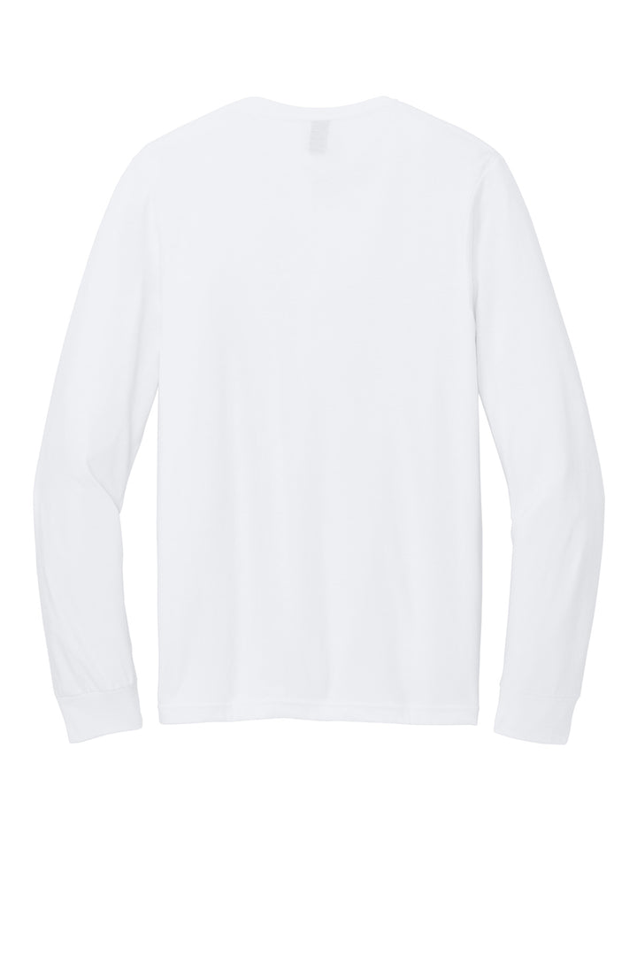 Rear View of White Gildan Softstyle CVC Long Sleeve Tee 64440CVC