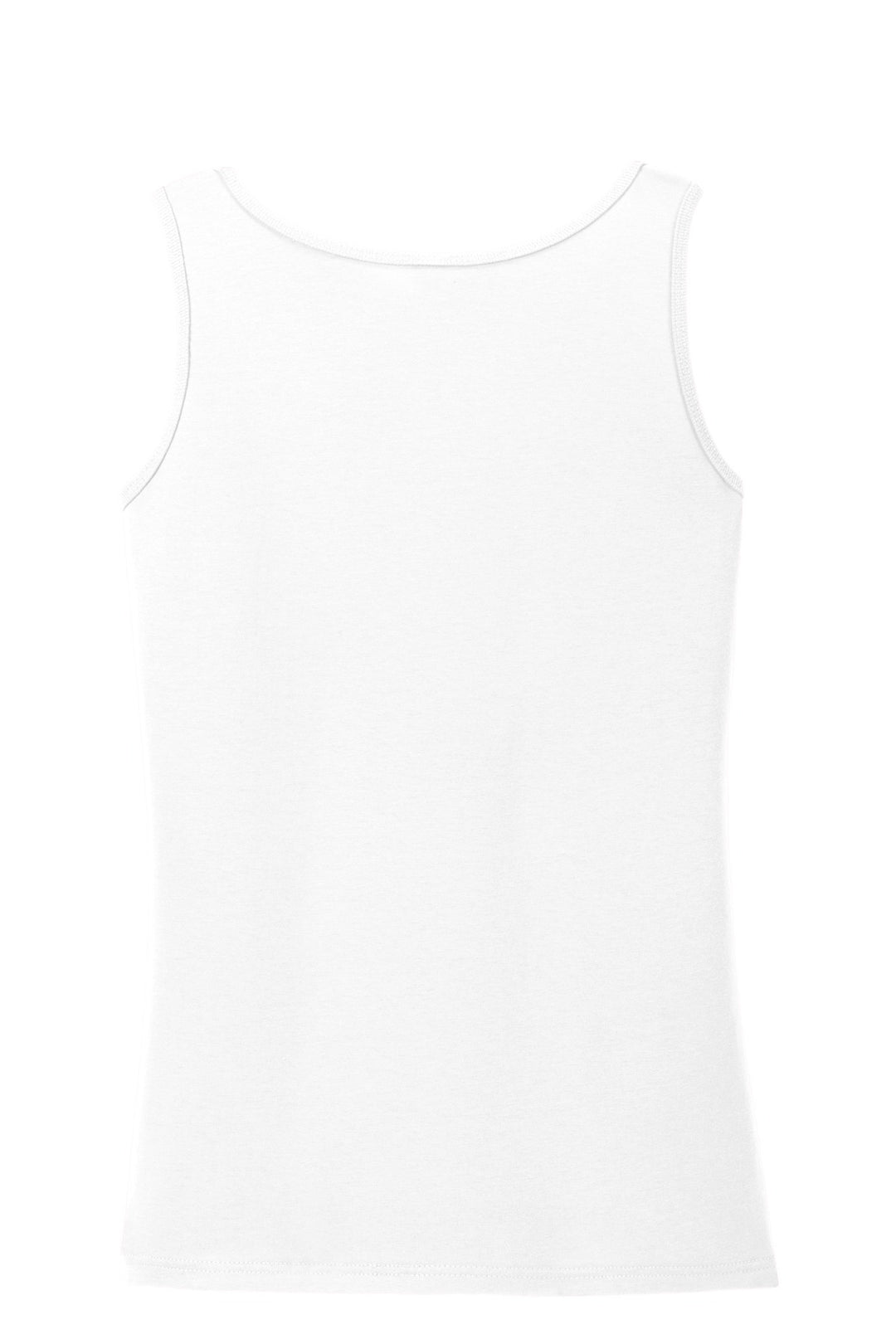 Rear View of White Gildan Softstyle Junior Fit Tank Top. 64200L
