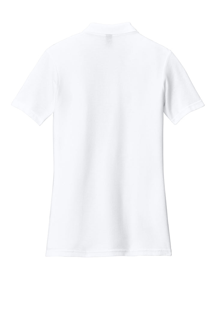 Rear View of White Gildan Softstyle Women's Pique Polo 64800L