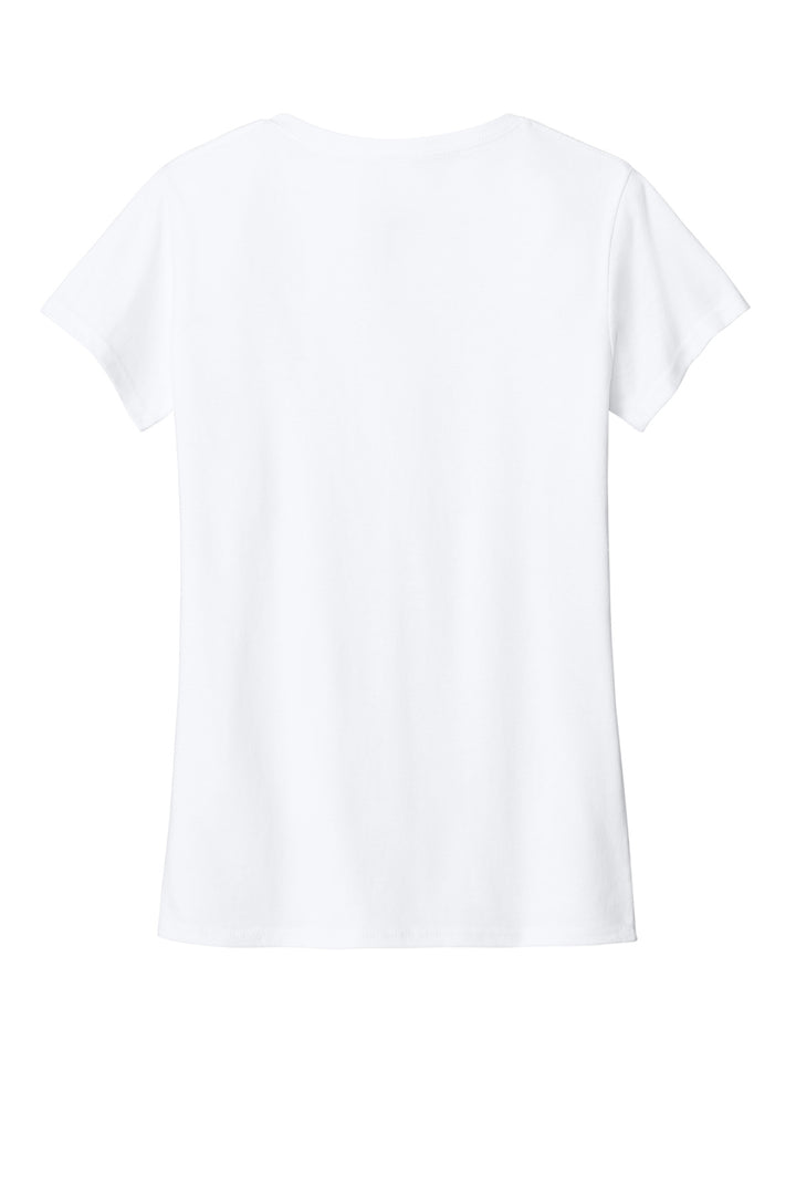 Rear View of White Gildan Women's Heavy Cotton 100% Cotton V-Neck T-Shirt. 5V00L