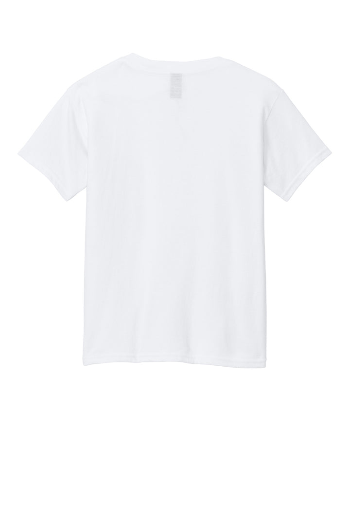 Rear View of White Gildan Youth Softstyle CVC Tee 64000BCVC