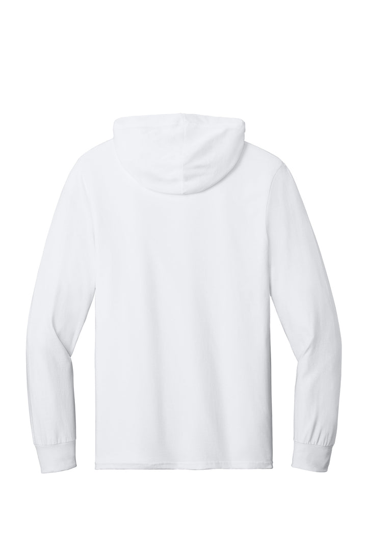 Rear View of White Jerzees Classics Unisex Cotton Long Sleeve Hooded T-Shirt 363LH