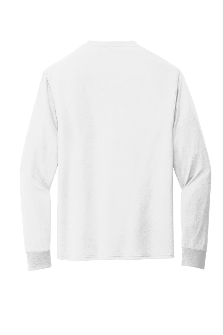 Rear View of White Jerzees Dri-Power 100% Polyester Long Sleeve T-Shirt 21LS