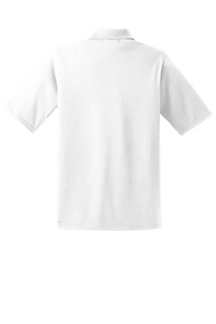 Rear View of White Jerzees Dri-Power Pocket Sport Shirt. 436MP