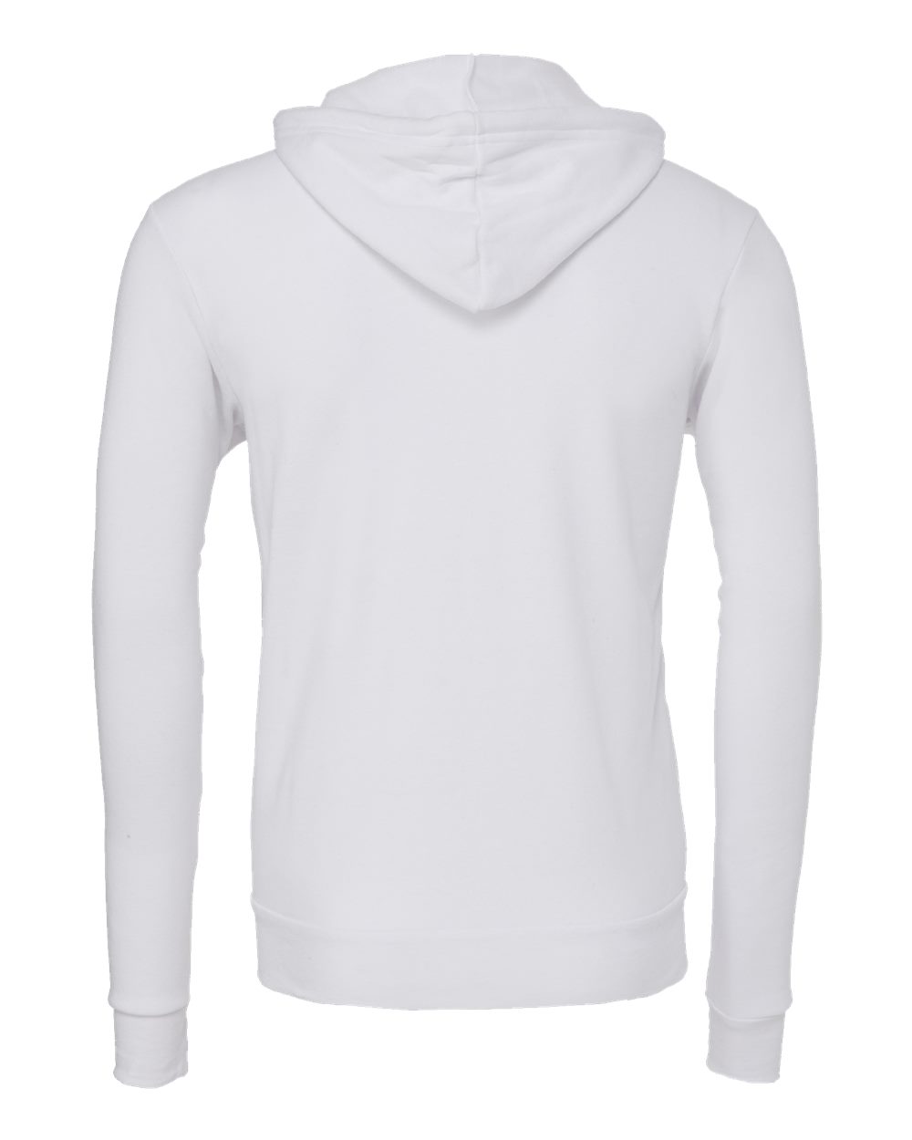 Rear View of White Sponge Fleece Full-Zip Hoodie - 3739