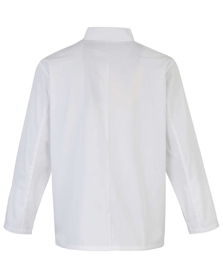 Rear View of White Ten Studded Front Chef Coat - RP665