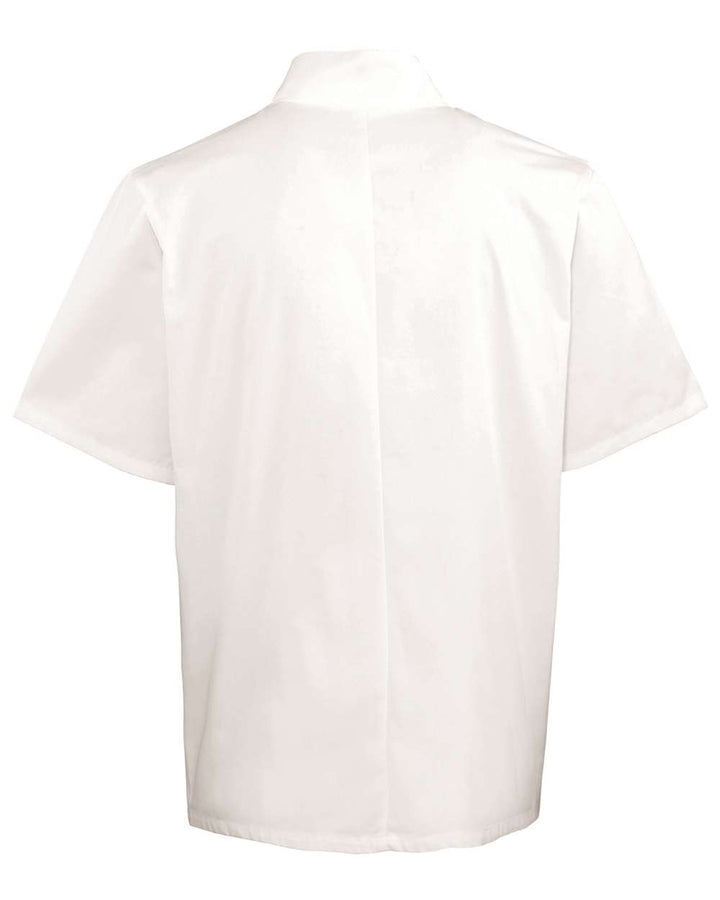 Rear View of White Ten Studded Front Chef Short Sleeve Coat - RP664