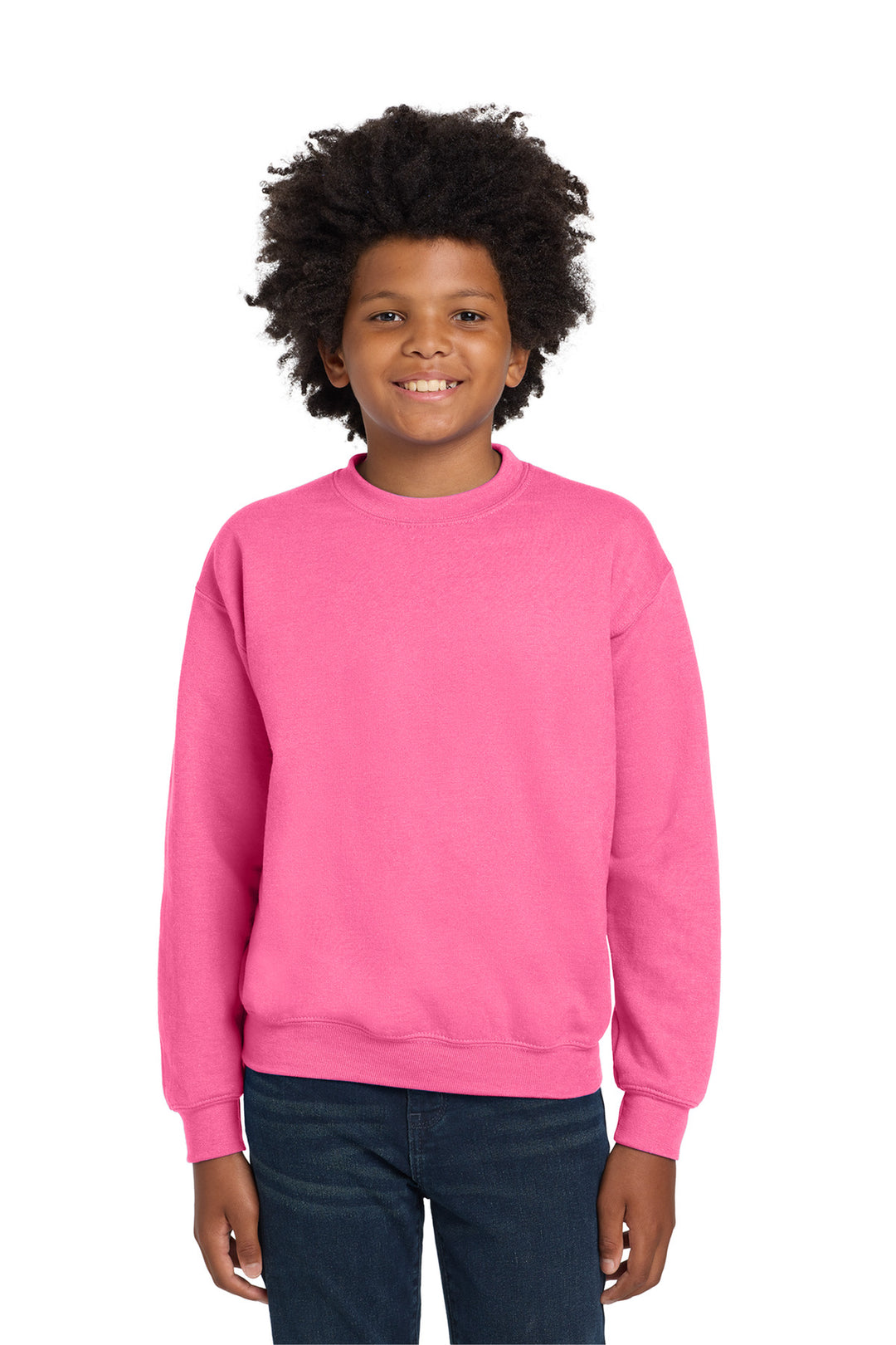 SafetyPink Gildan Youth Heavy Blend Crewneck Sweatshirt. 18000B