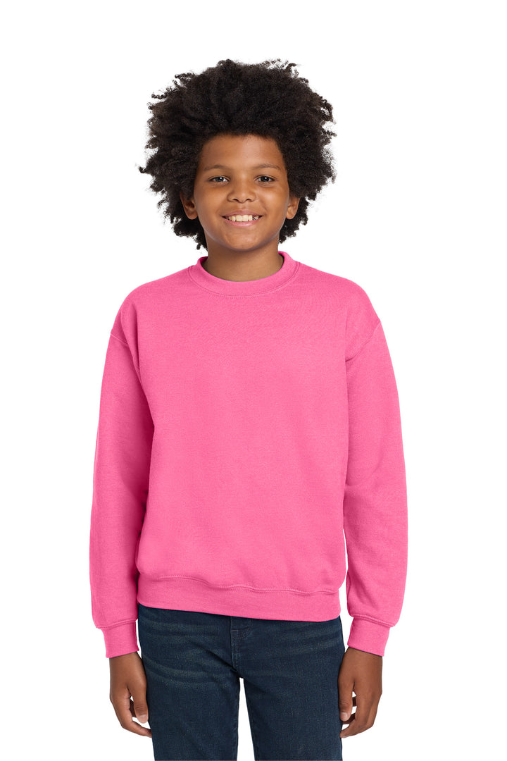 SafetyPink Gildan Youth Heavy Blend Crewneck Sweatshirt. 18000B