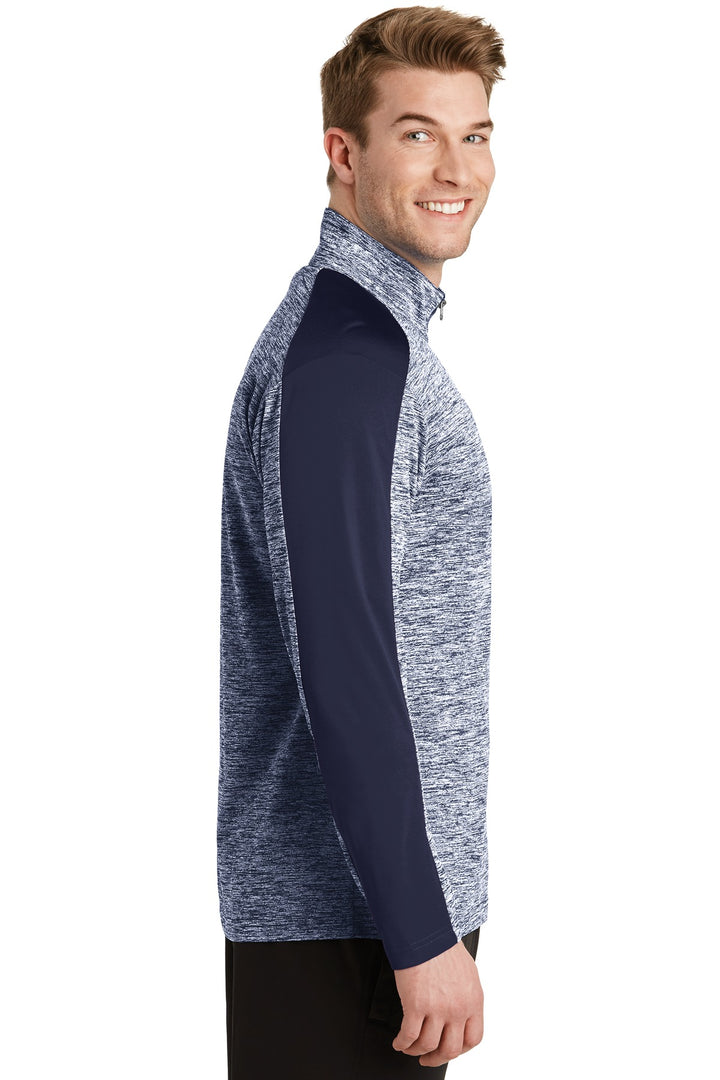 Tr Navy E/T Ny Sport-Tek PosiCharge Electric Heather Colorblock 1/4-Zip Pullover. ST397