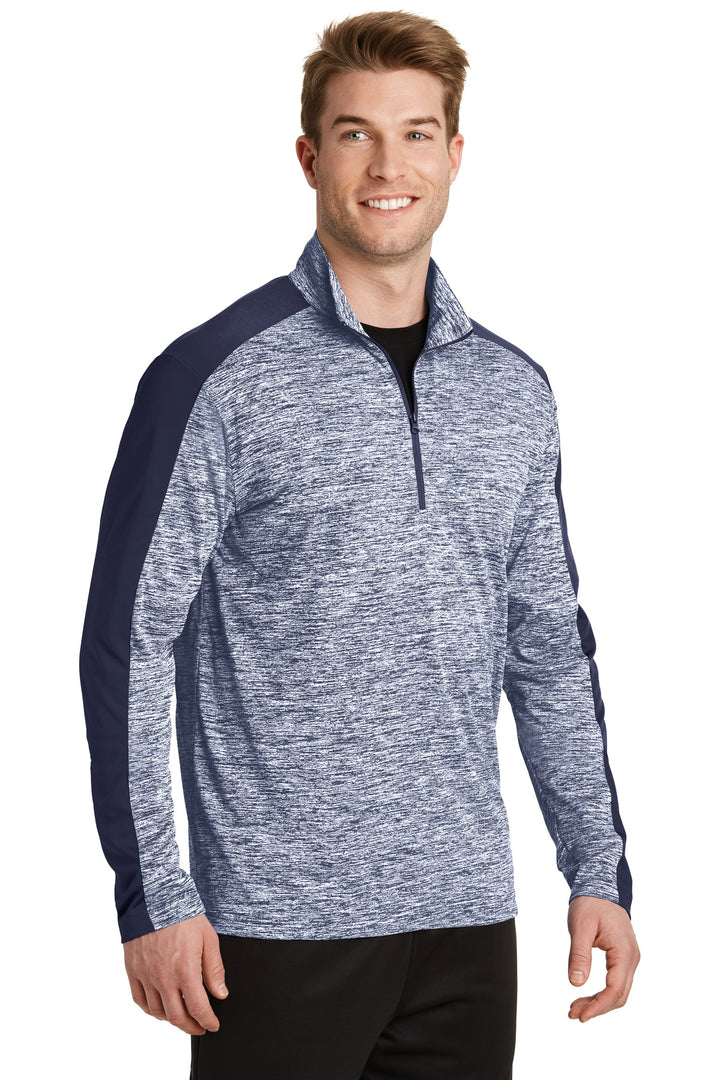 Tr Navy E/T Ny Sport-Tek PosiCharge Electric Heather Colorblock 1/4-Zip Pullover. ST397