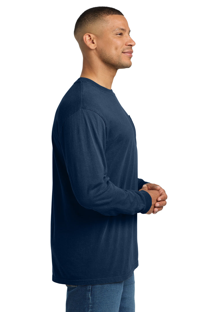True Navy COMFORT COLORS Heavyweight Ring Spun Long Sleeve Pocket Tee. 4410