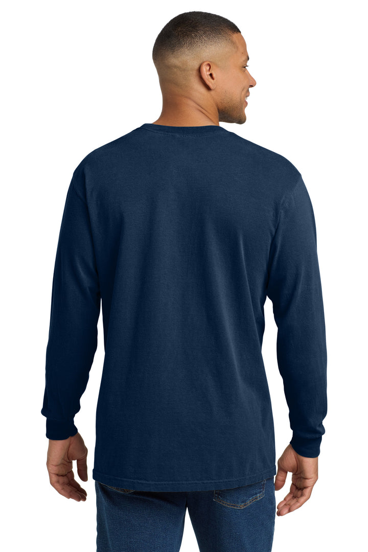 True Navy COMFORT COLORS Heavyweight Ring Spun Long Sleeve Pocket Tee. 4410