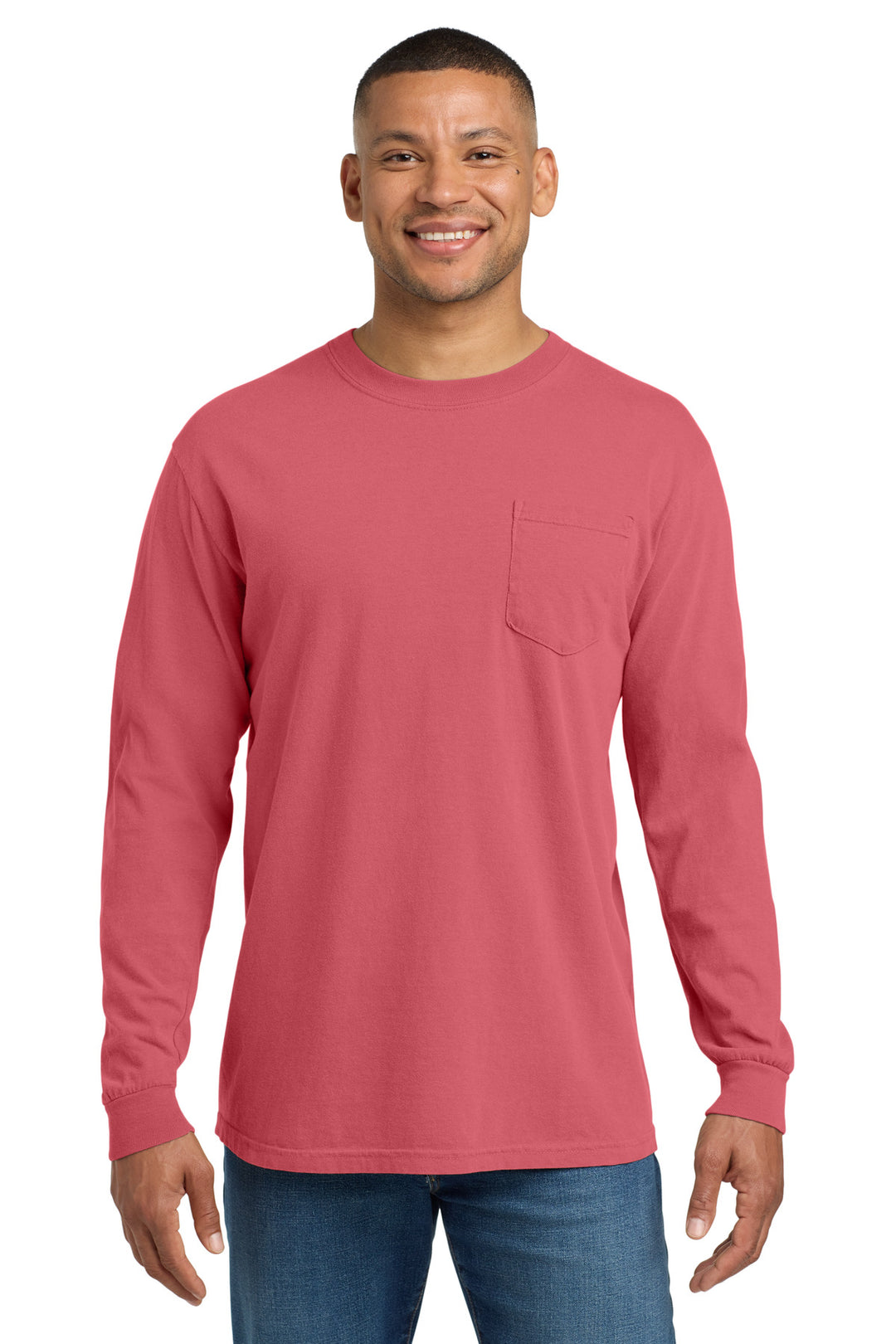 Watermelon COMFORT COLORS Heavyweight Ring Spun Long Sleeve Pocket Tee. 4410