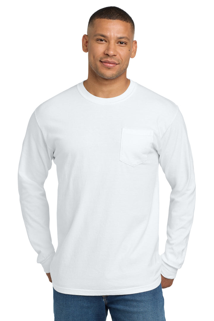 White COMFORT COLORS Heavyweight Ring Spun Long Sleeve Pocket Tee. 4410