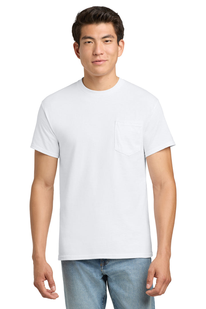White Gildan - Ultra Cotton 100% US Cotton T-Shirt with Pocket. 2300