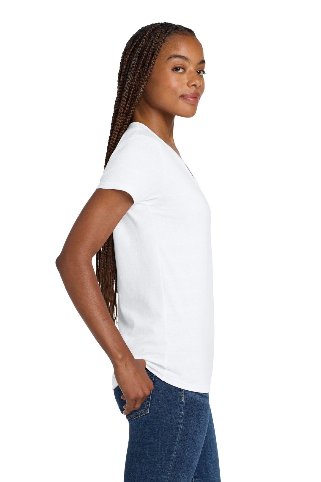 White Gildan Women's Heavy Cotton 100% Cotton V-Neck T-Shirt. 5V00L
