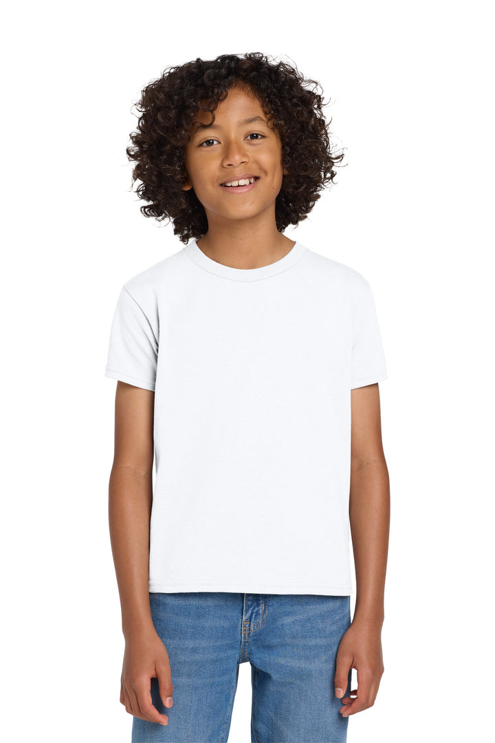 White Gildan Youth DryBlend 50 Cotton/50 Poly T-Shirt. 8000B
