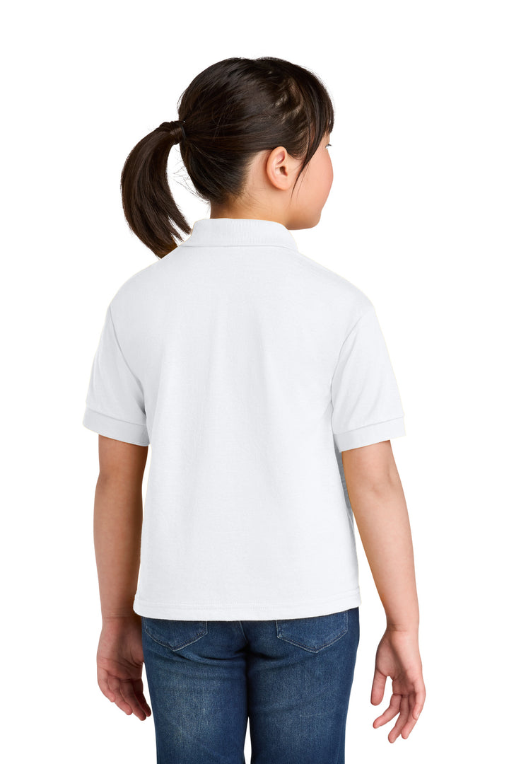 White Gildan Youth DryBlend 6-Ounce Jersey Knit Sport Shirt. 8800B